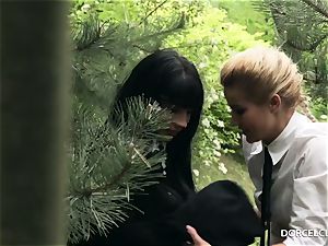 doll schoolgirls witness as their instructor gets analed in the forest